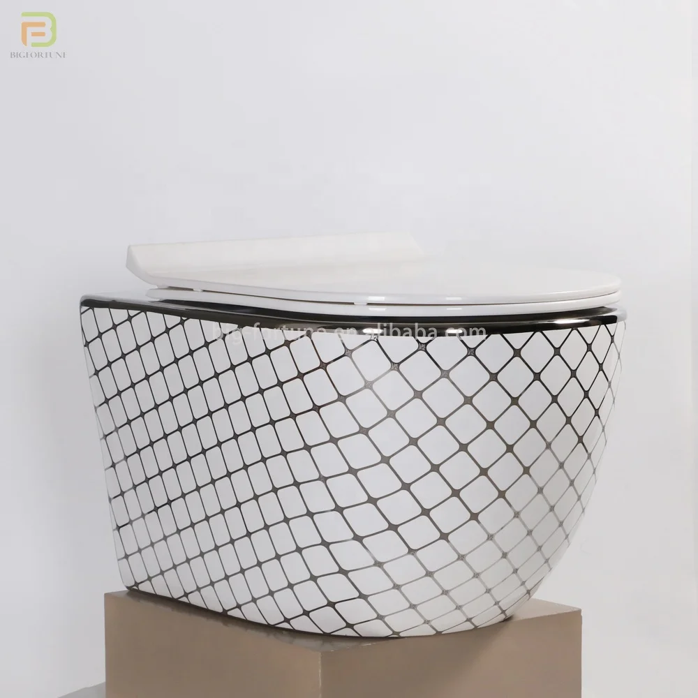 China sanitary ware ceramic wall hung toilet luxury silver floating toilet porcelain rimless wall mounted toilet