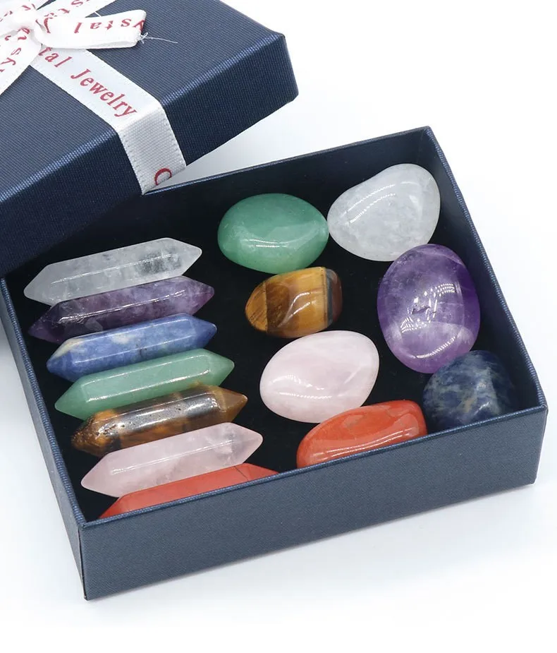 7 Chakra Sets Natural Crystal Point and Tumbled Sets Craft Christmas Gift Souvenir Healing Stones