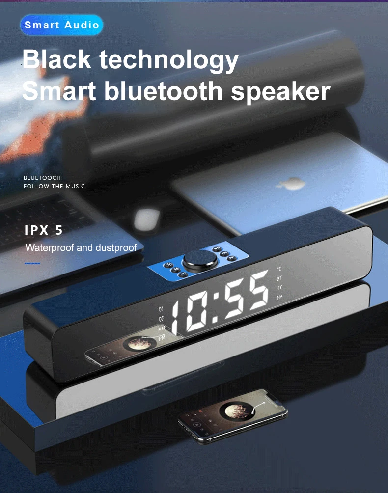 Portable Wireless Bluetooth Speaker 3D Stereo Surround Sound LED Digital Display Bar Speaker Support TWS