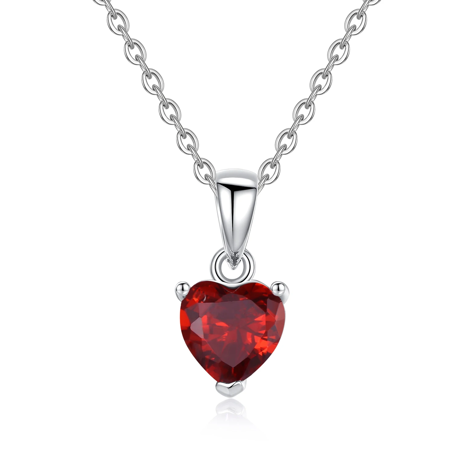 Merryshine birth stone 925 Sterling silver jewelry zirconia birthstone pendant red heart necklace