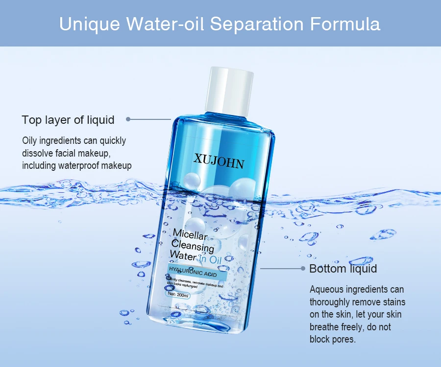 OEM Oil-water Separation Gentle Hyaluronic Acid Micellar Cleansing Water Hydrating Cleanses Makeup Remover