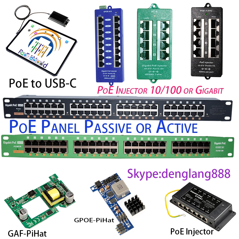 GPOE-16-56V120W 802.3af стойку гигабитный Пассивный POE панель 56в 120w PoE инжектор 16 портов для камеры PTZ