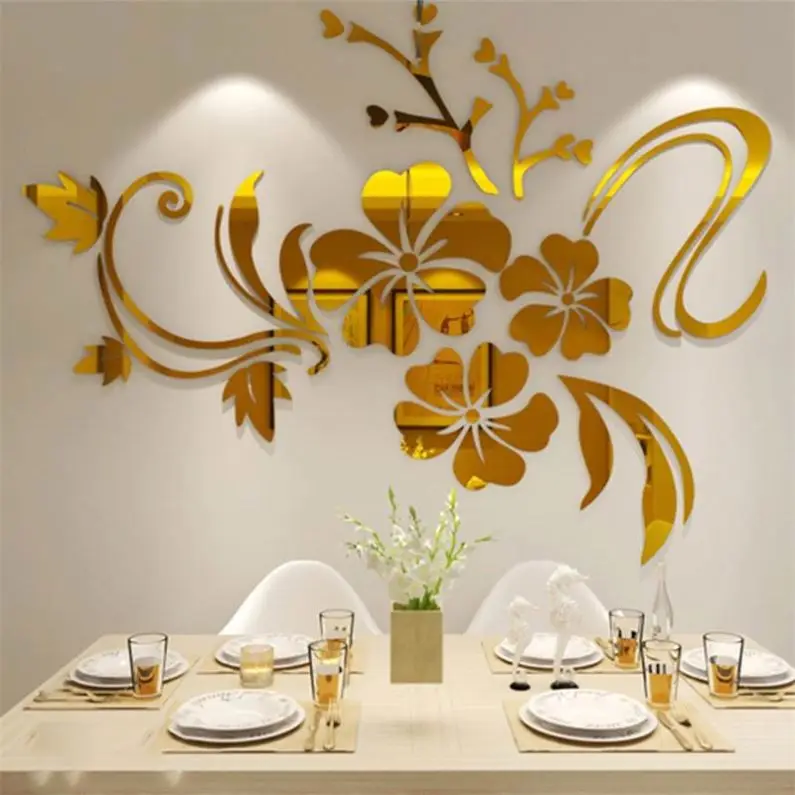 New Wall Stickers Acrylic 3d Mirror Flower Home Decor Stickers Diy Acrylic Floral