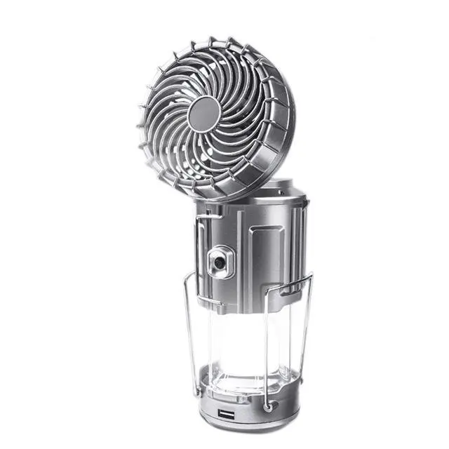  Rechargeable Solar Energy 6 in 1 Portable Outdoor LED Camping Lantern With Fan IPX5 Powered By Battery
