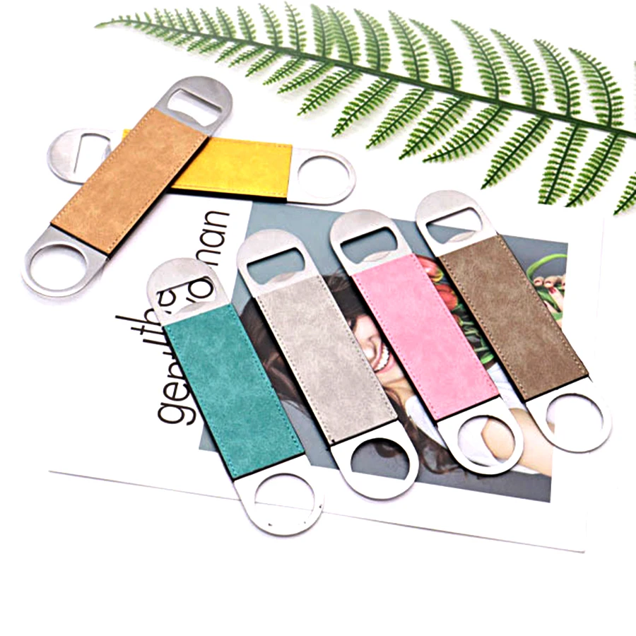 Premium Stainless Steel Bottle Openers Ergonomic structure skilful customized printing PU Leather surface beer openers