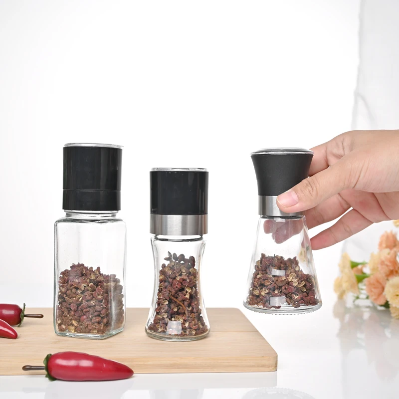 Wholesale Adjustable Ceramic Core Glass Bottle Stainless Steel Cover Salt Mill Manual Pepper Grinder for Kitchen