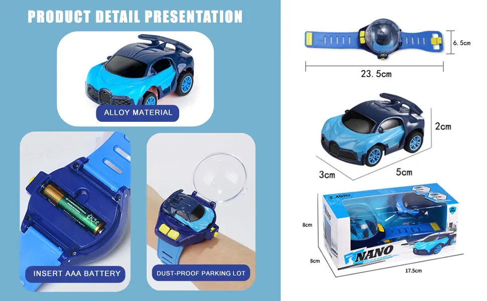 Mini Remote Control 2.4 GHz Cute Wrist Racing Tiktok Watch Car Toys,USB Charging Cartoon RC Small Car Gift for Boys and Girls