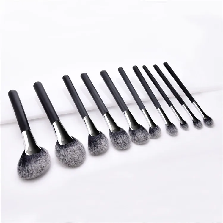 
New Arrival Own Brand Luxury Custom Unique Fluffy Black Makeup Brushes 2019 Set 10 Pcs Synthetic High-End Wholesale 