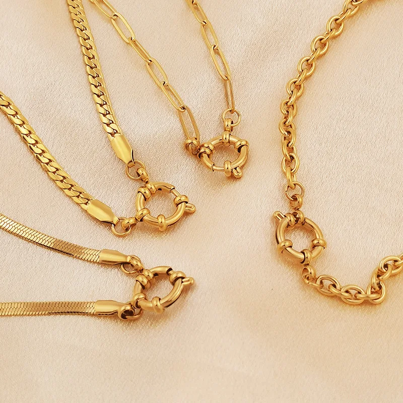 Dina Factory 18k Gold Plated Basic Paperclip Chain Necklace O Clasp Stainless Steel NK Chain Herringbone Necklace Men Jewelry