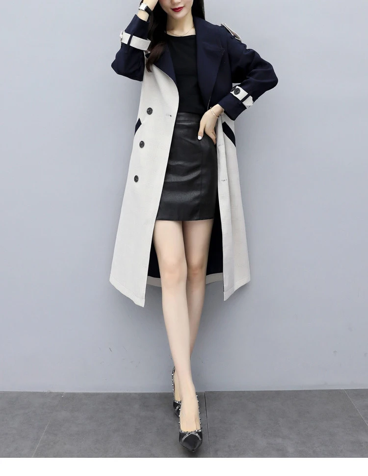 
Autumn/winter new women ladies Korean patchwork color medium long thin trench coats 