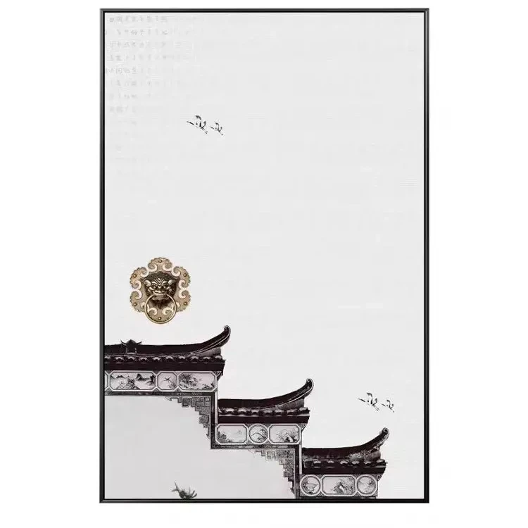 Customized spray painted Chinese style mural hanging restaurant tea room painting