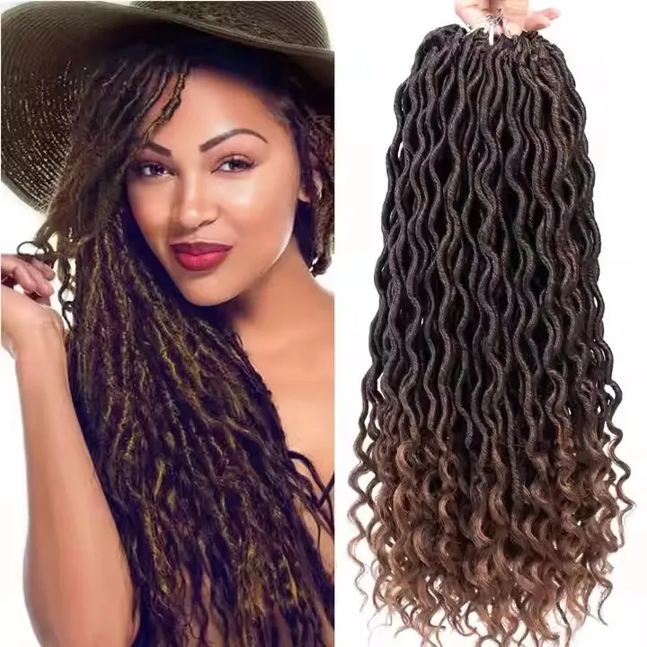 In Stock 18 20 inch Faux Locs Synthetic Crochet Braids Hair Extensions Arfo Curly Ombre Goddess Dreadlocks Hair For Black Women