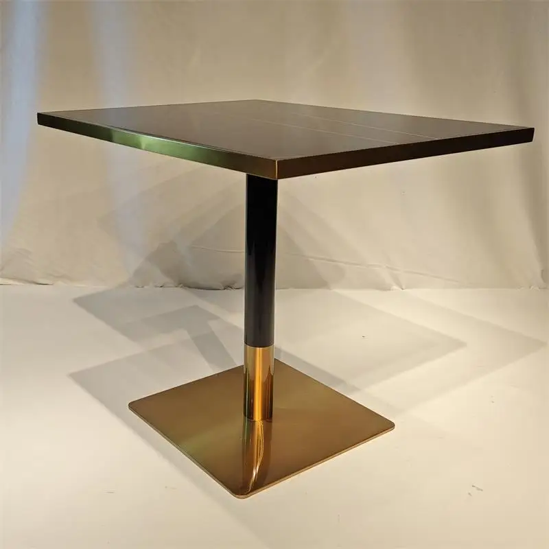 Foshan Gold stainless steel base restaurant tables square cafe artificial stone top dining table for restaurants