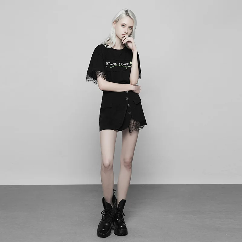 
OPQ-356 PUNK RAVE Black Casual Skirt Denim Skirt PUNK STYLE Trumpet / Mermaid Handsome a Line Lace Women Adults Mini Plus Size 