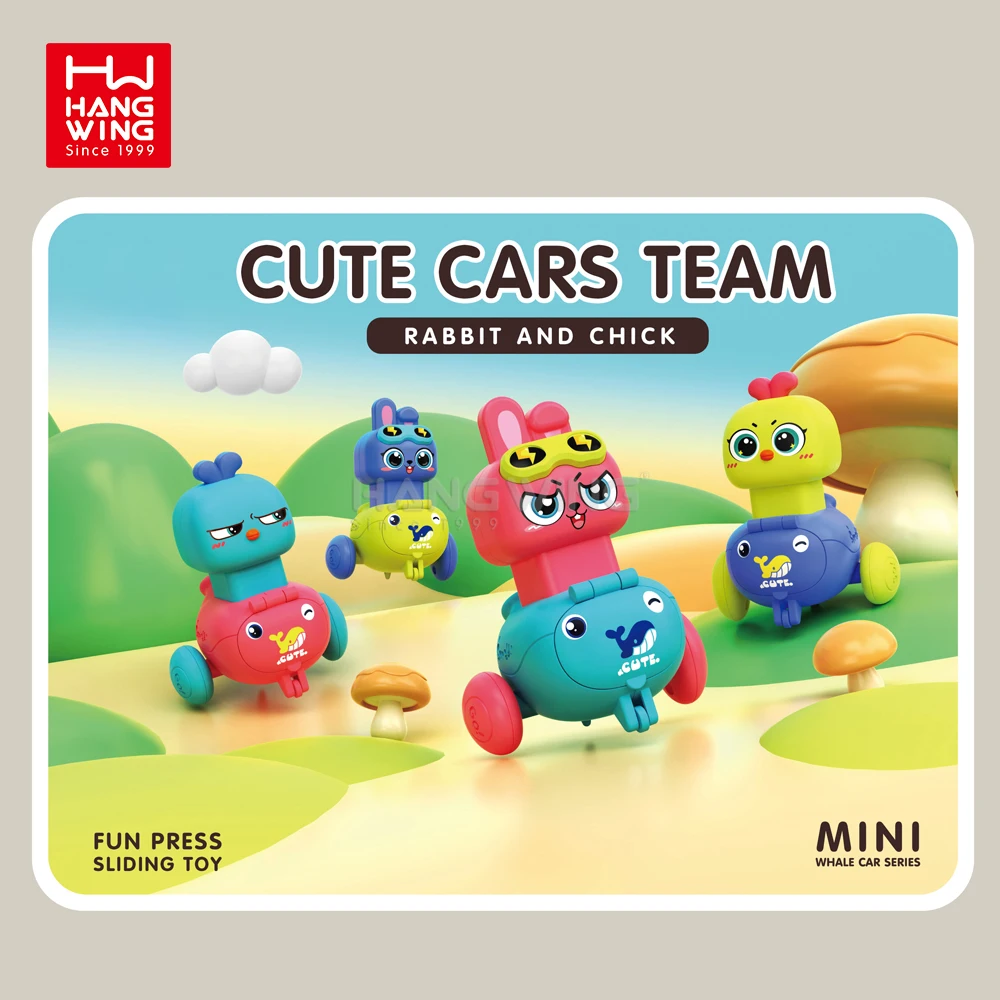 HW Mini Whale Cars Cute Rabbit and Chick Press & Go Cars with Assorted Fruit Candy Inside for Children