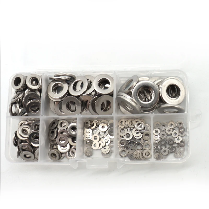 180pcs In Stock Stainless steel thin flat washer kit DIN125 SS Washers SS304 washers assortment kits