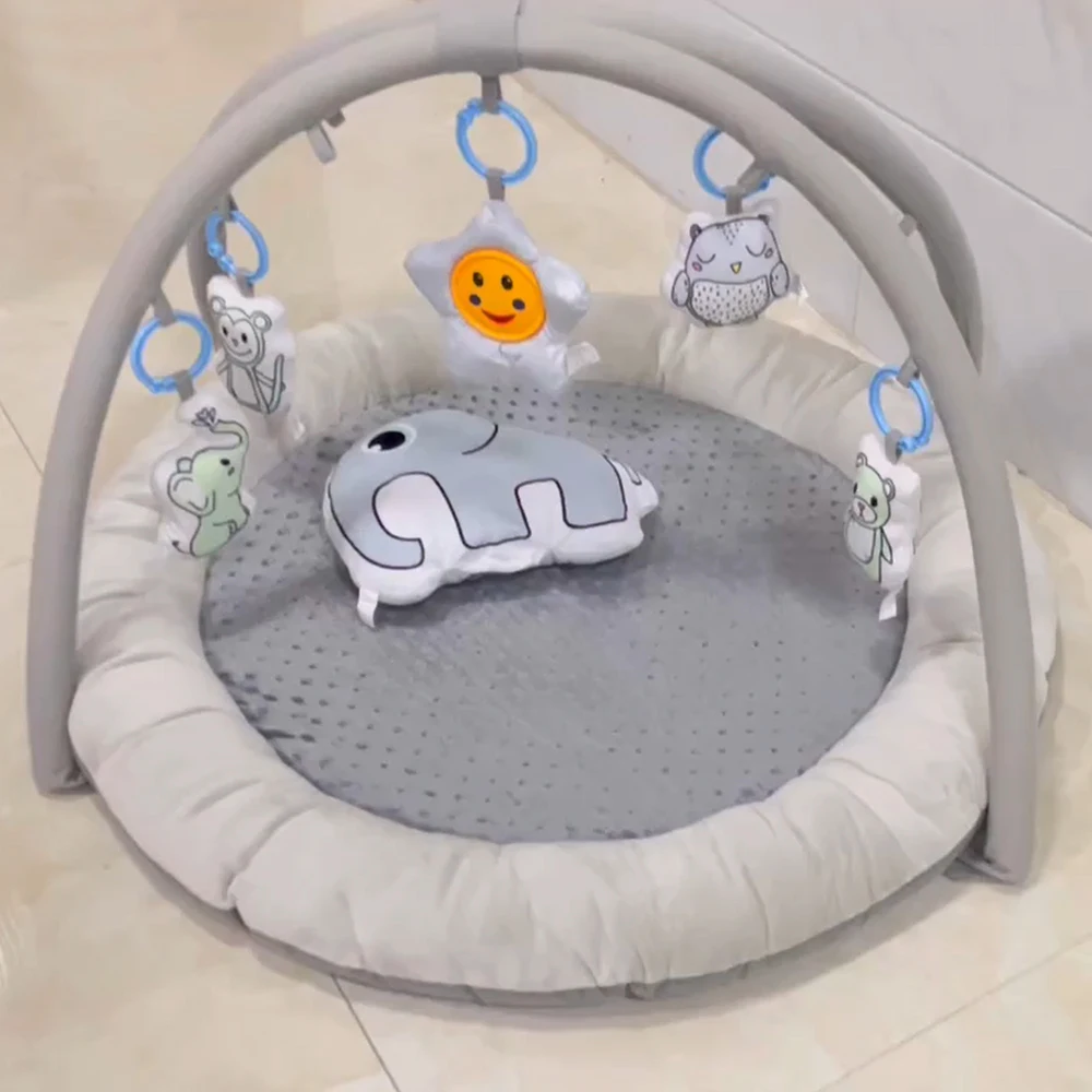 Full certificate baby play gym mat 0-18 months baby animal round crawling blanket with music