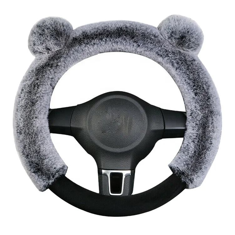 
New Auto Spare Parts Fur Wool Fluffy Car Accessories Warm Plush Car Steering Wheel Cover Gray for Accesorios Para Autos 