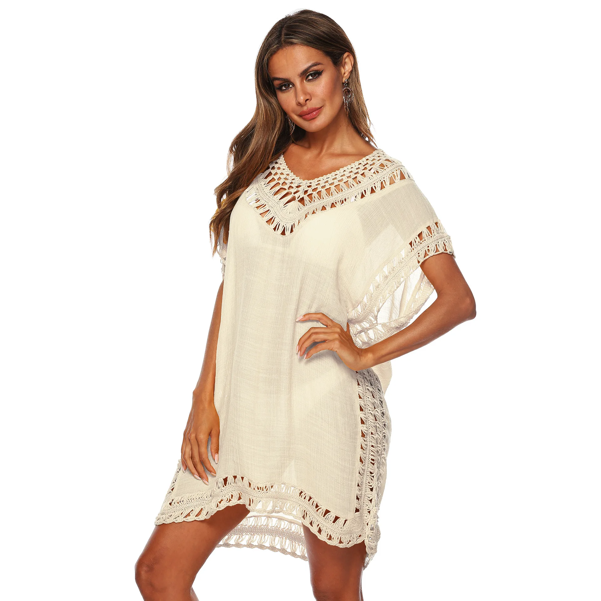 Sexy Women Loose Tunic Solid Bikini Cover Up Swimsuit Beachwear Swimwear Hollow Out Beach Dress