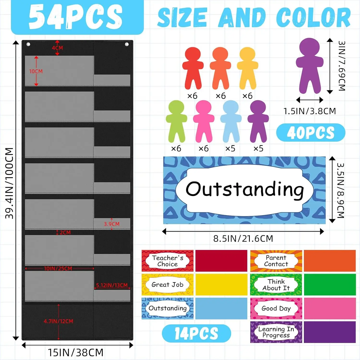 Classroom Behavior Clip Chart Student Reward Pocket Chart Hanging Incentive Behavior Bulletin Board for Office School Supplies