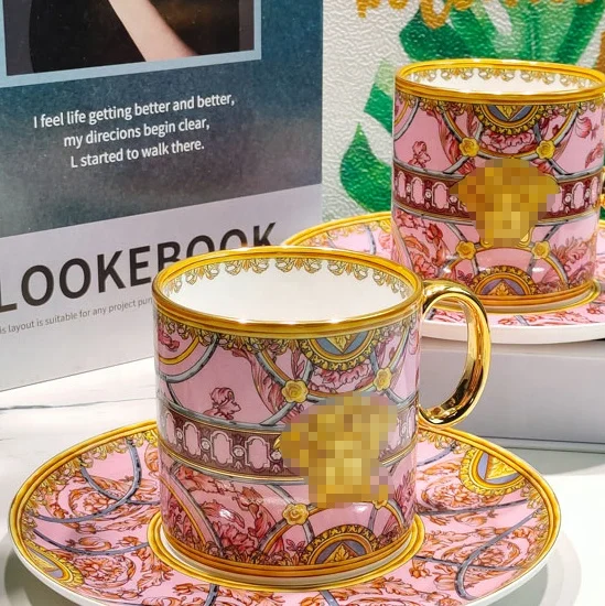 Western Luxury Ceramic Cup and Plate Set Travel Mug Modern Design Afternoon Tea Turkish Coffee Cup Set