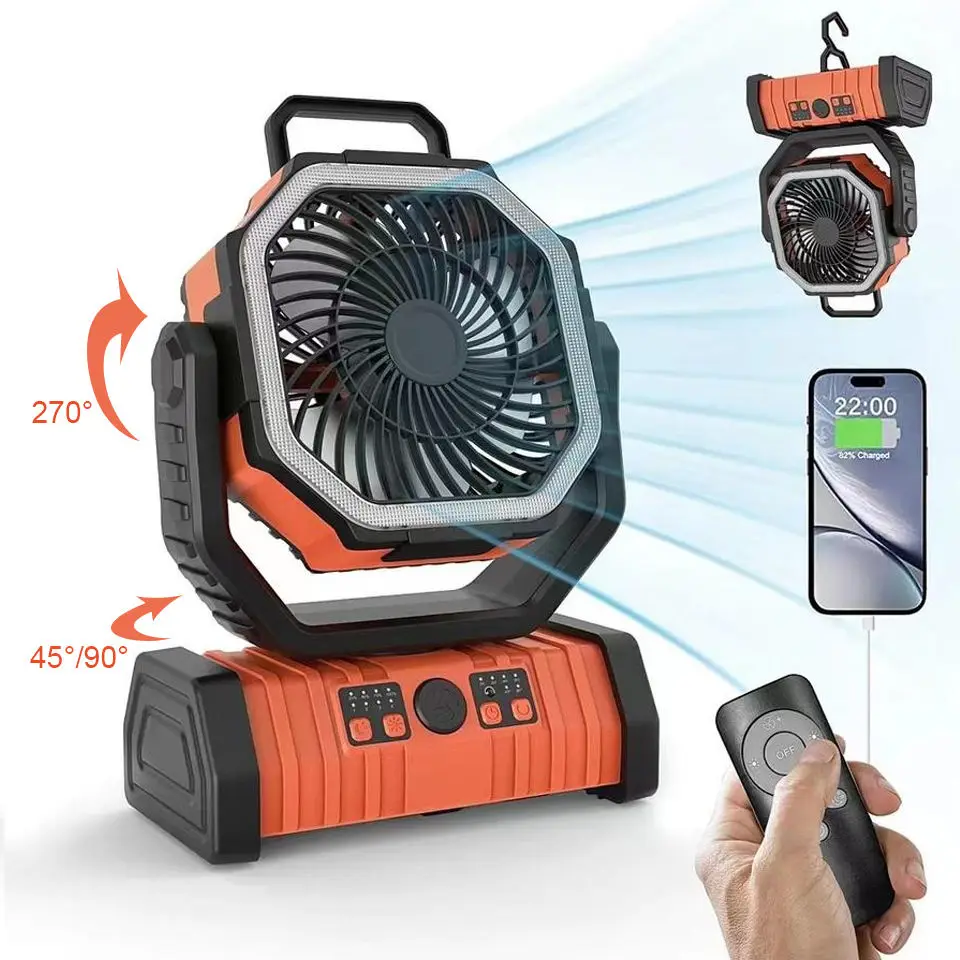 20000mah 10000mah Camping Fan illuminable Lamp Battery Operated Table Outdoor Usb Small Fan Mini Rechargeable Portable Fan