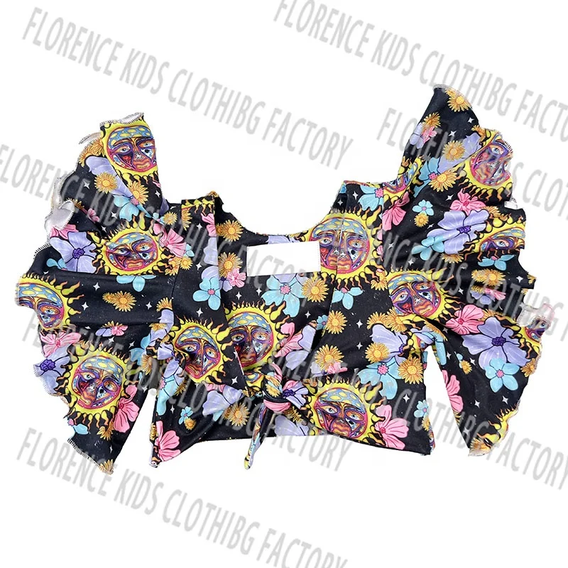 DH OEM parte superior de las ninas flutter bell sleeve tie back crop top for kids toddler girls shirts