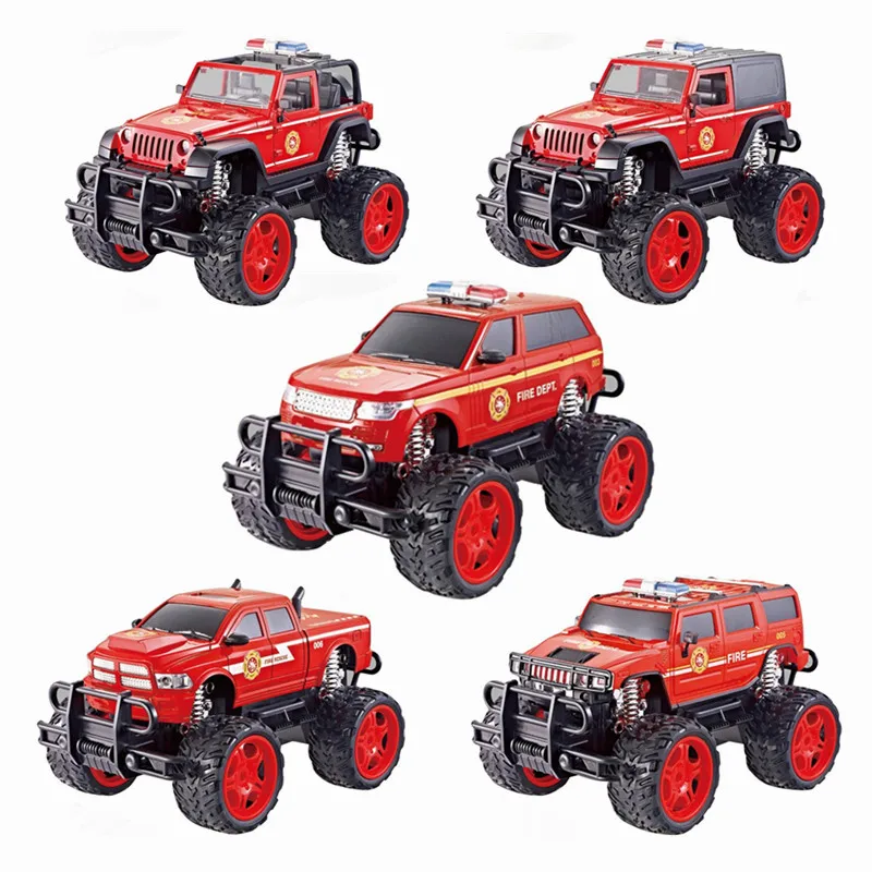 Cross Country Fire Truck Red Model Remote Control 1:16 Scale Outdoor Tire Toy Car Plastic Material Boys 6 Years Charger Pack