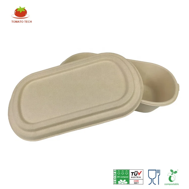 100% биоразлагаемое основное волокно сахарного тростника, Овальный пищевой контейнер 850 мл