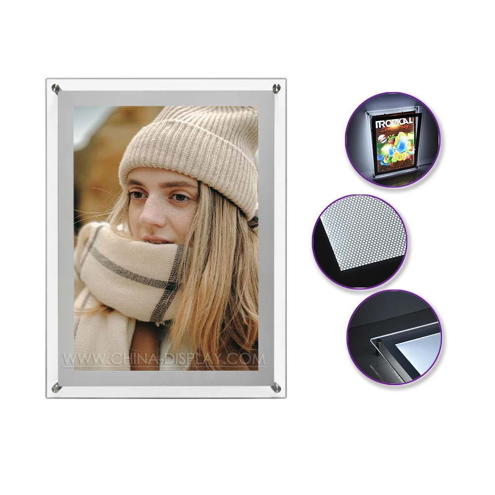 Hanging photo light frame led luminous backlit picture frames slim crystal light boards for real estate