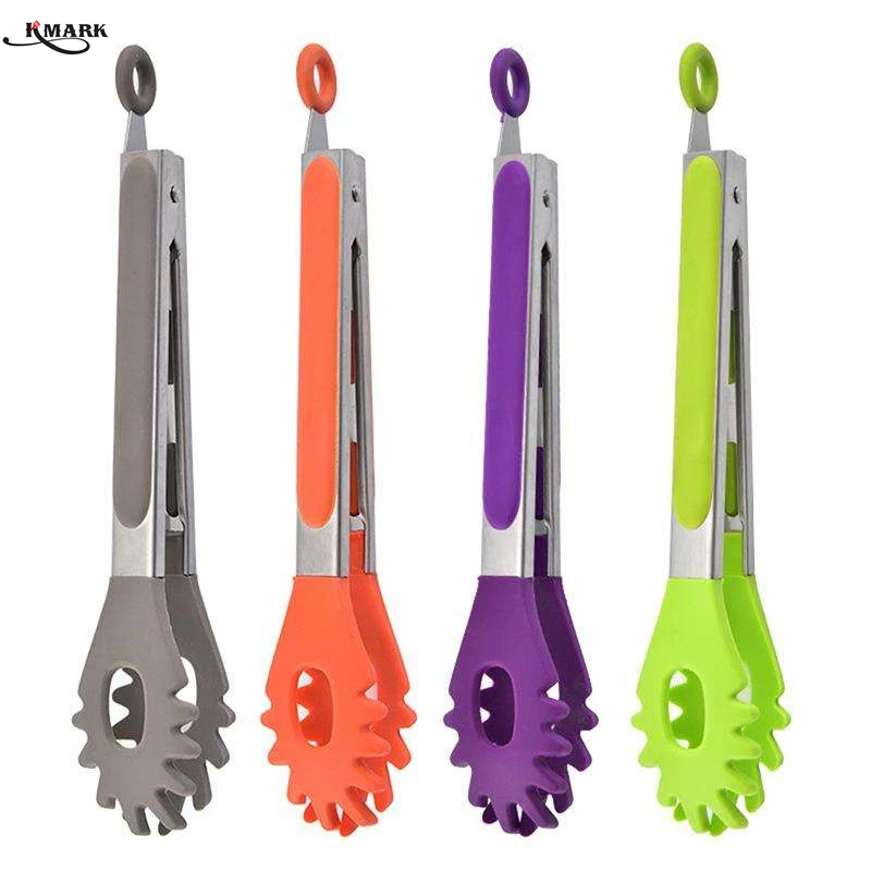 Wholesale Kitchen Cooking Utensil and Barbecue Grill Tongs Set Food Grade Silicone BBQ Cooking Stainless Steel Locking Food Tong