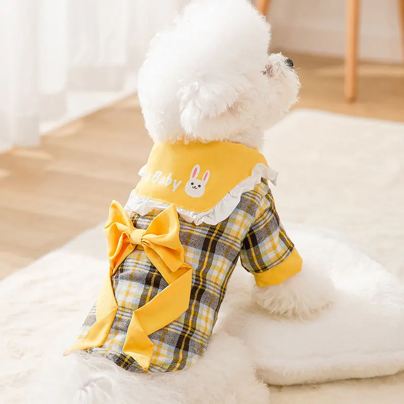 Plus Velvet Princess Bow Puppy Dog Two-legged Cotton Coat Small Medium Dogs Cats Warm Pet Clothes