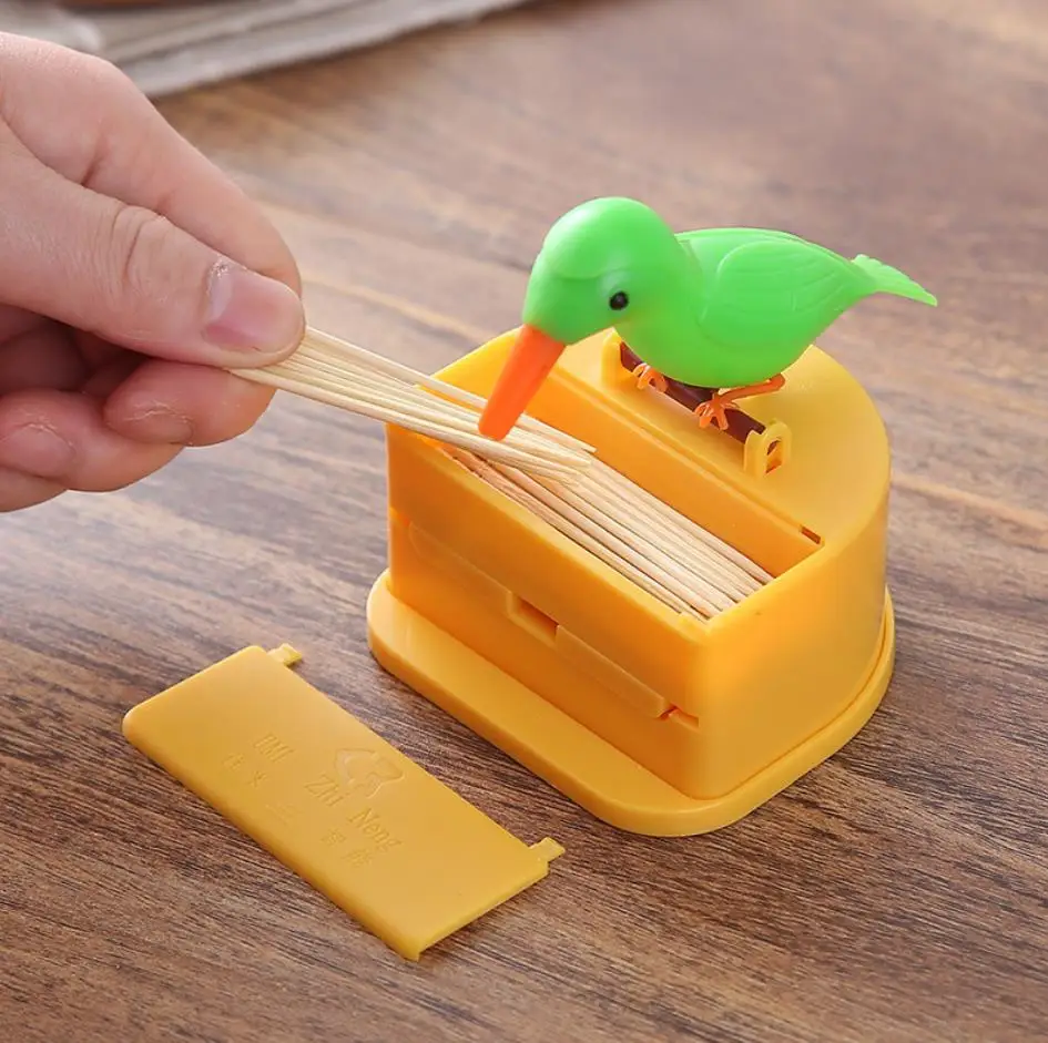 Automatic Storage Toothpick Dispenser Dinning Table Decor Press Type Toothpick Holder Bird Shape Toothpick Box Case