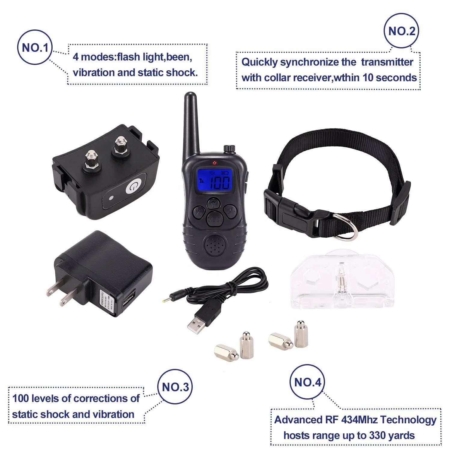  Automatic Remote Anti Barking Collar Beep Shock Vibration Dog Training Equipment Pet