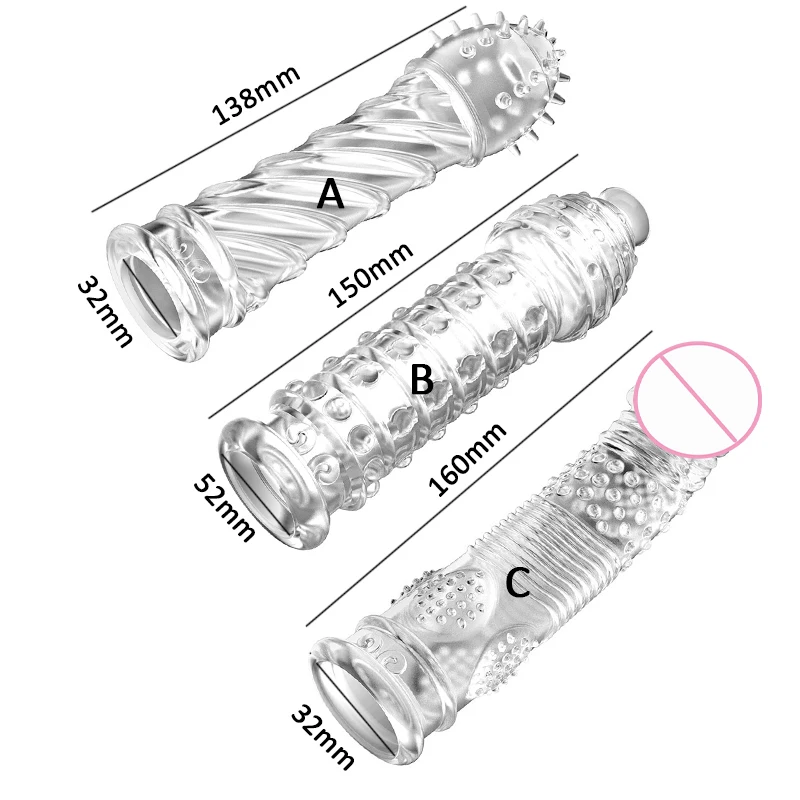 Men Adult Sex Toy Crystal Condom Penis Extension Sleeve