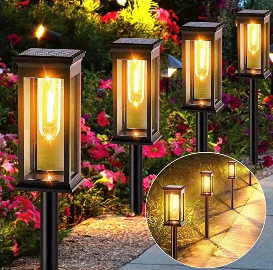 Solar Tungsten Pathway Driveway Light Outdoor LED Tungsten Filament Waterproof Ground Plug Solar Lawn Lamp