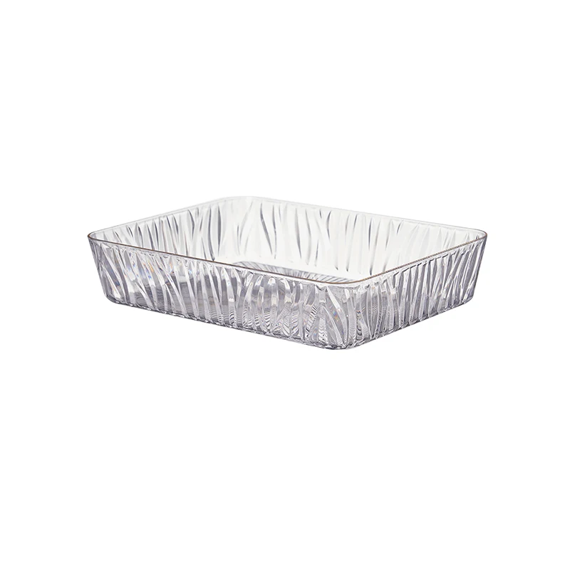 Luxury design Gilded edge Plastic transparency square tray fruit dry serving dried nuts plate glass fruit bowl cake