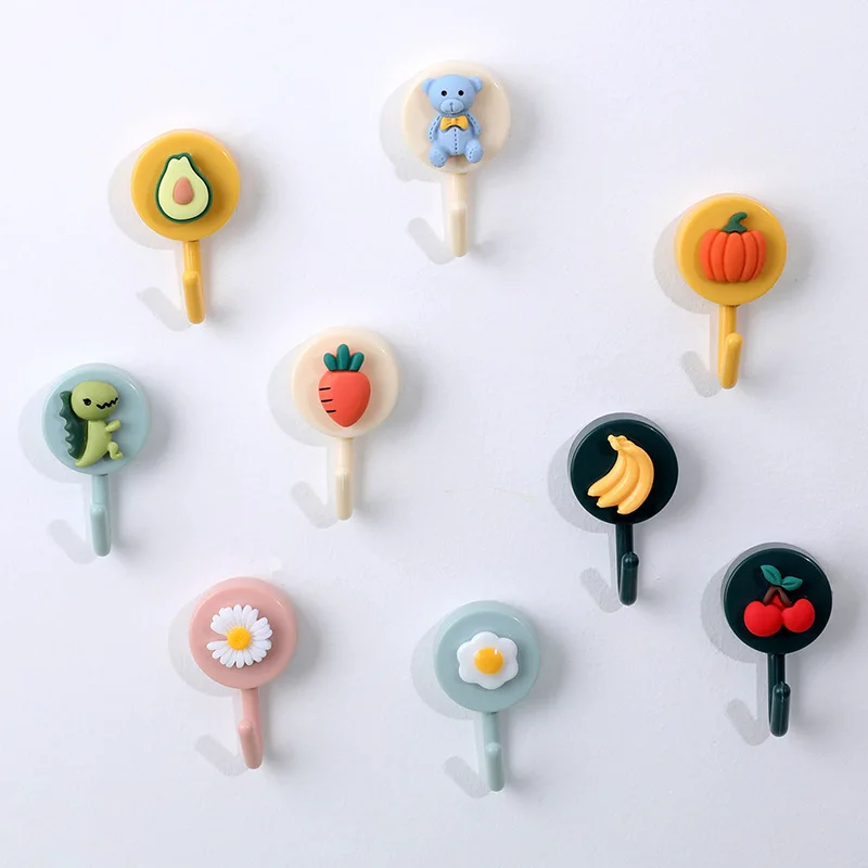 Cute Creative Flower Fruit Sticker Hook Free Punch Wall Sticker Seamless Hook Key Hanger Hook