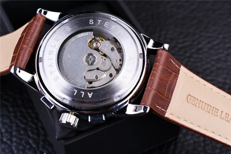 Forsining Moon Phase Shanghai Movement Rose Gold Case Brown Leather Strap Men Watch Top Brand Luxury Automatic Self Wind Watch