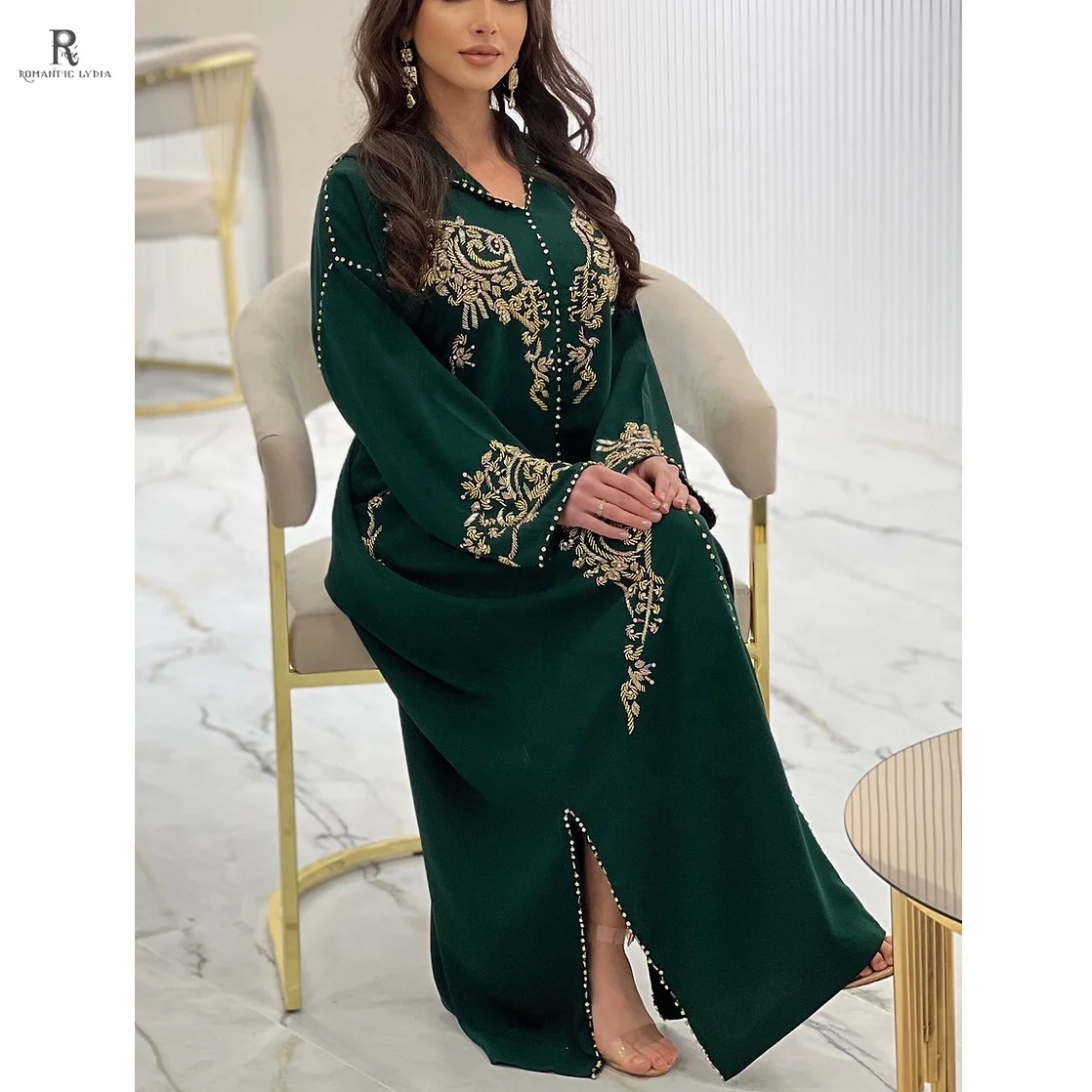 Muslim Clothing Manufacturers Custom Handmade Luxury Bling Crystal Djellaba Femme Moroccan For Ladies