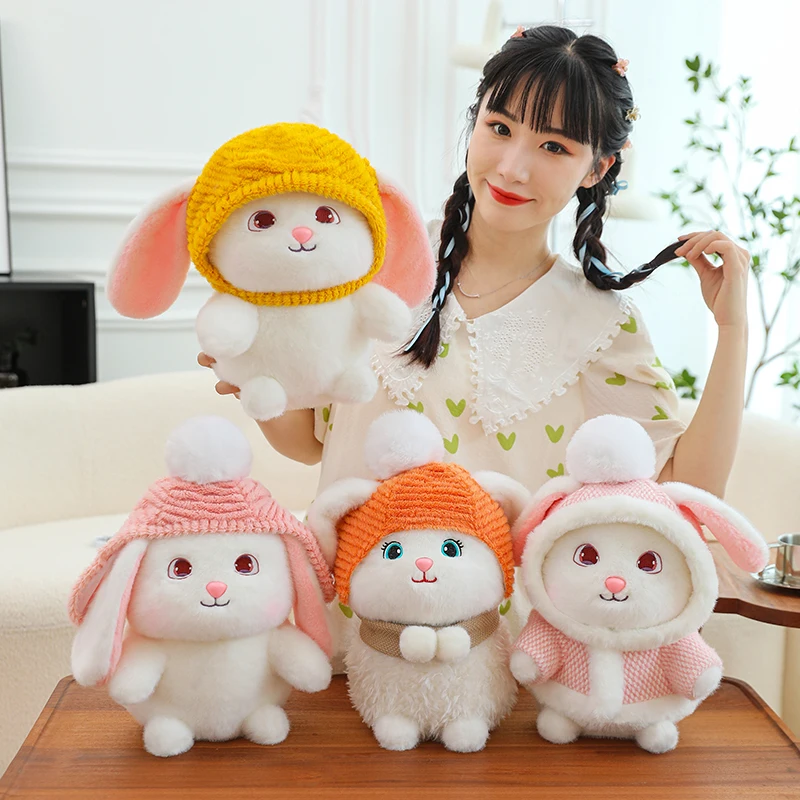 Kawaii Rabbit Plush Pillow with Hat and Clothes Cute Bunny Gifts for Kids