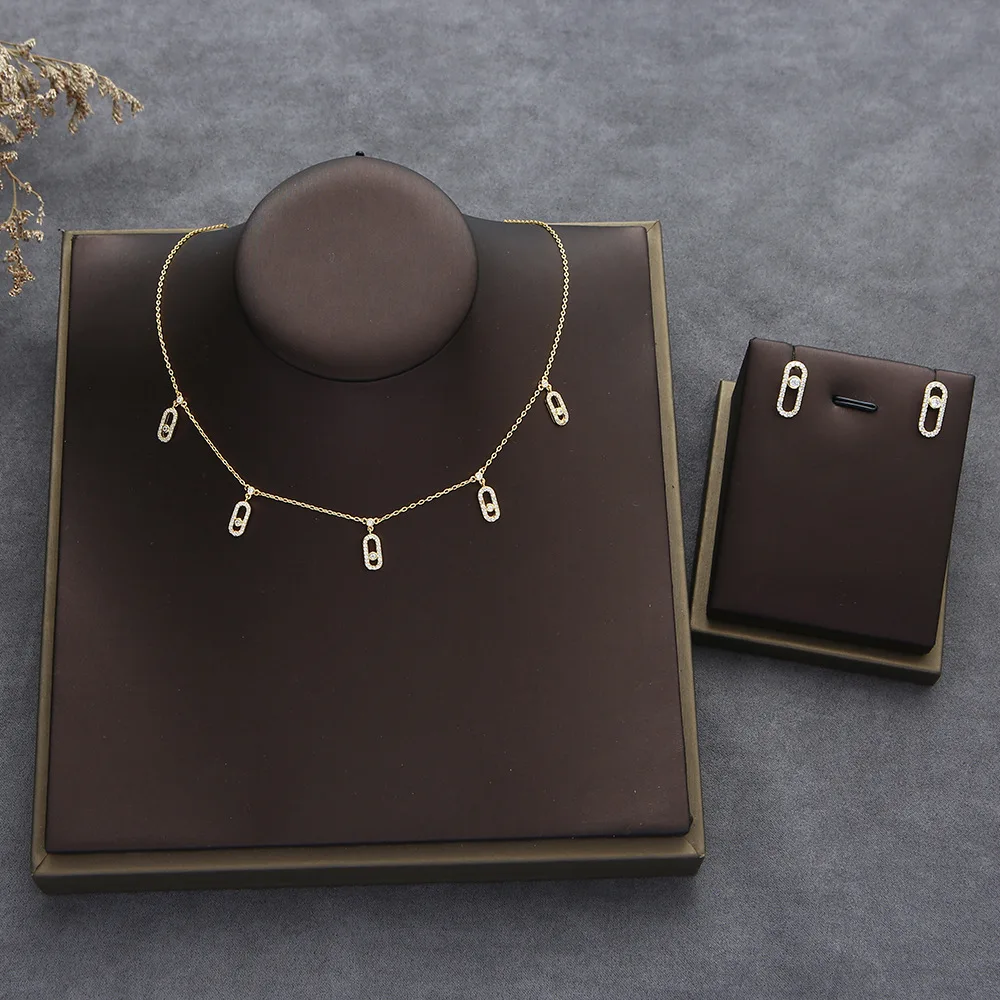 RAKOL S353 2024 Wholesale New Designs Bright High Quality Zircon Necklace For Women Popular Fashion Jewelry Sets
