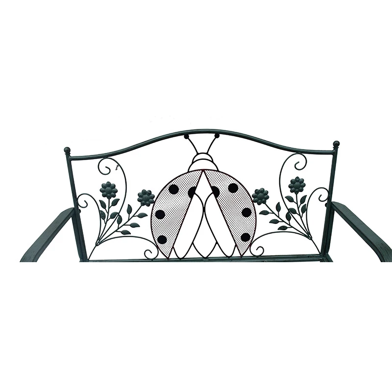 Garden Bench Heavy-Duty Ergonomic Loveseat W/Powder Coated Steel Frame Decorative Ladybug Backrest and Curved Armrest