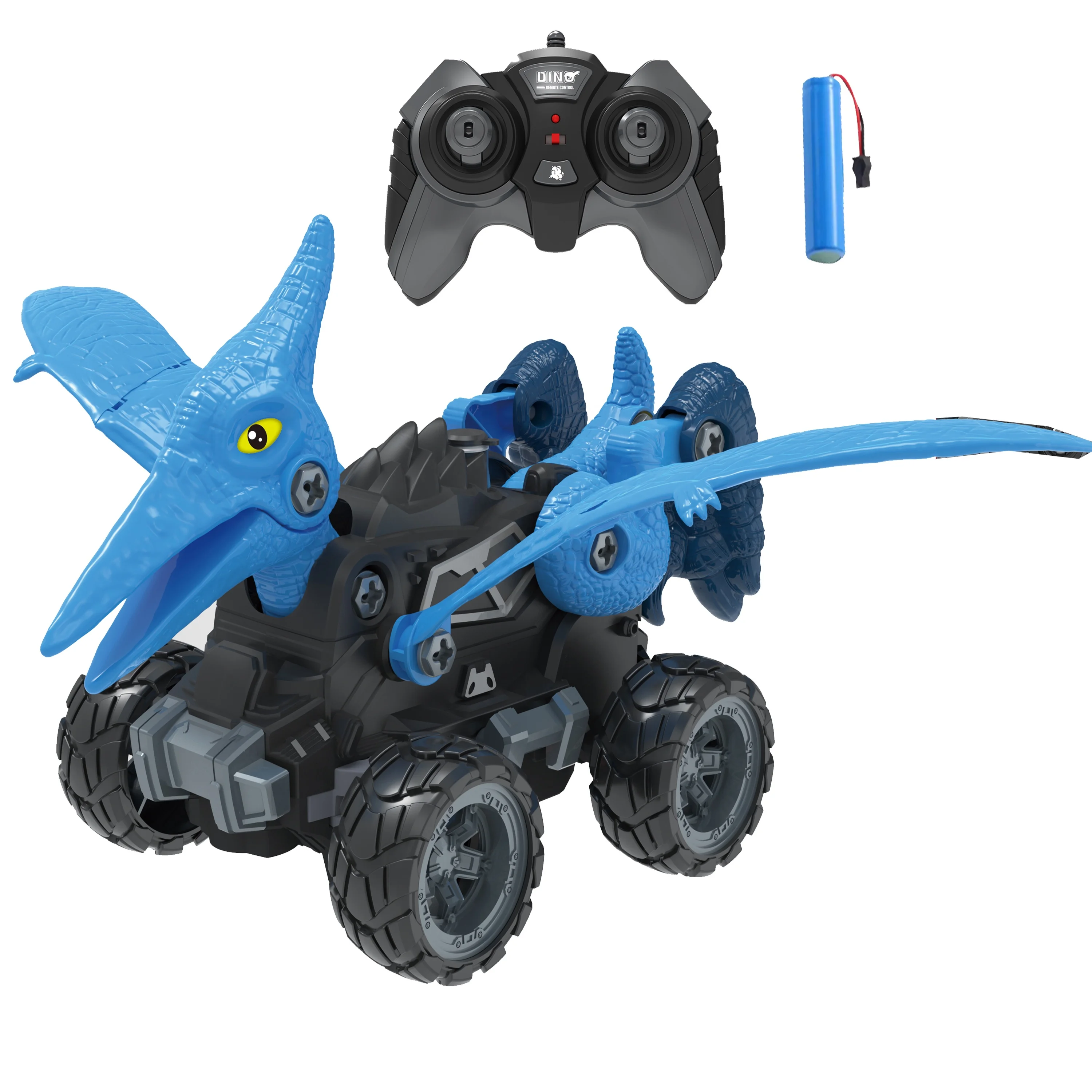 KK 2.4G DIY Dinosaur Monster Truck Toy Car with Light Mist Spray,Rechargeable Assemble Remote Control Dinosaur Car,Education Toy