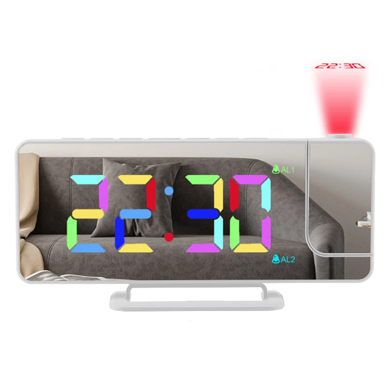 Fullwill 2023 Newest Ceiling Projection Clock RGB Alarm Desk LED Digital Wall Clock Smart Table Clocks With Projection