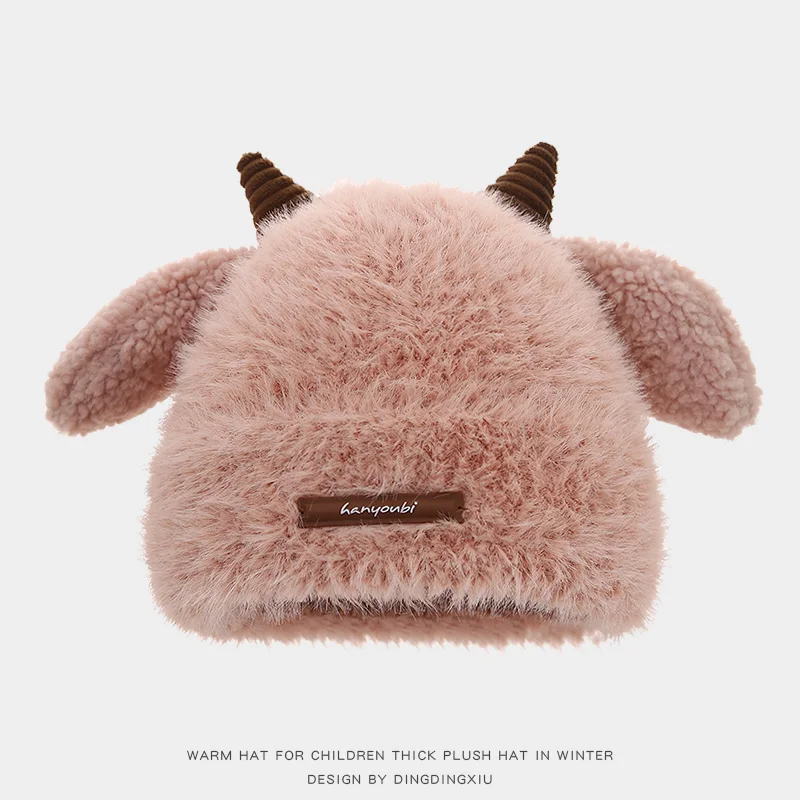 Wholesale Fashion New Deer Design Girls Winter Hat Fuzzy Thick Warm Knitted Winter Beanie Hat