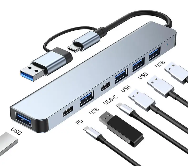 Custom Logo Hight Speed Type C Hub 7 In 1 USB Hubs Multi Function Adapter For Macbook Pro/Windows/Laptops