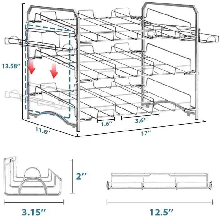 Manufacture Metal Iron Detachable 3 Tiers Wire Stackable Beer Can Storage Rack Organizer Pantry Rack For Kitchen Living Room
