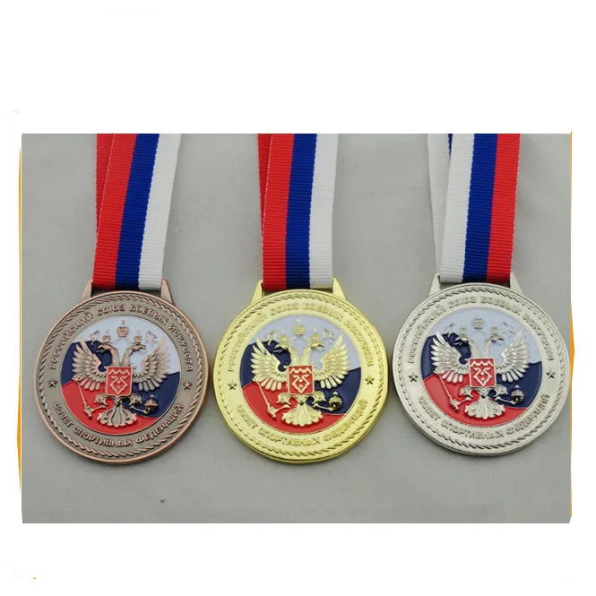 OEM Russian White/Blue/Red Soft Enamel Zinc Alloy Medallion With Ribbon