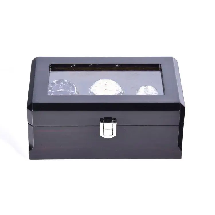 High End Black 3 Slots Display Wooden Watch Packaging Storage Box With Clear Window wood packing box